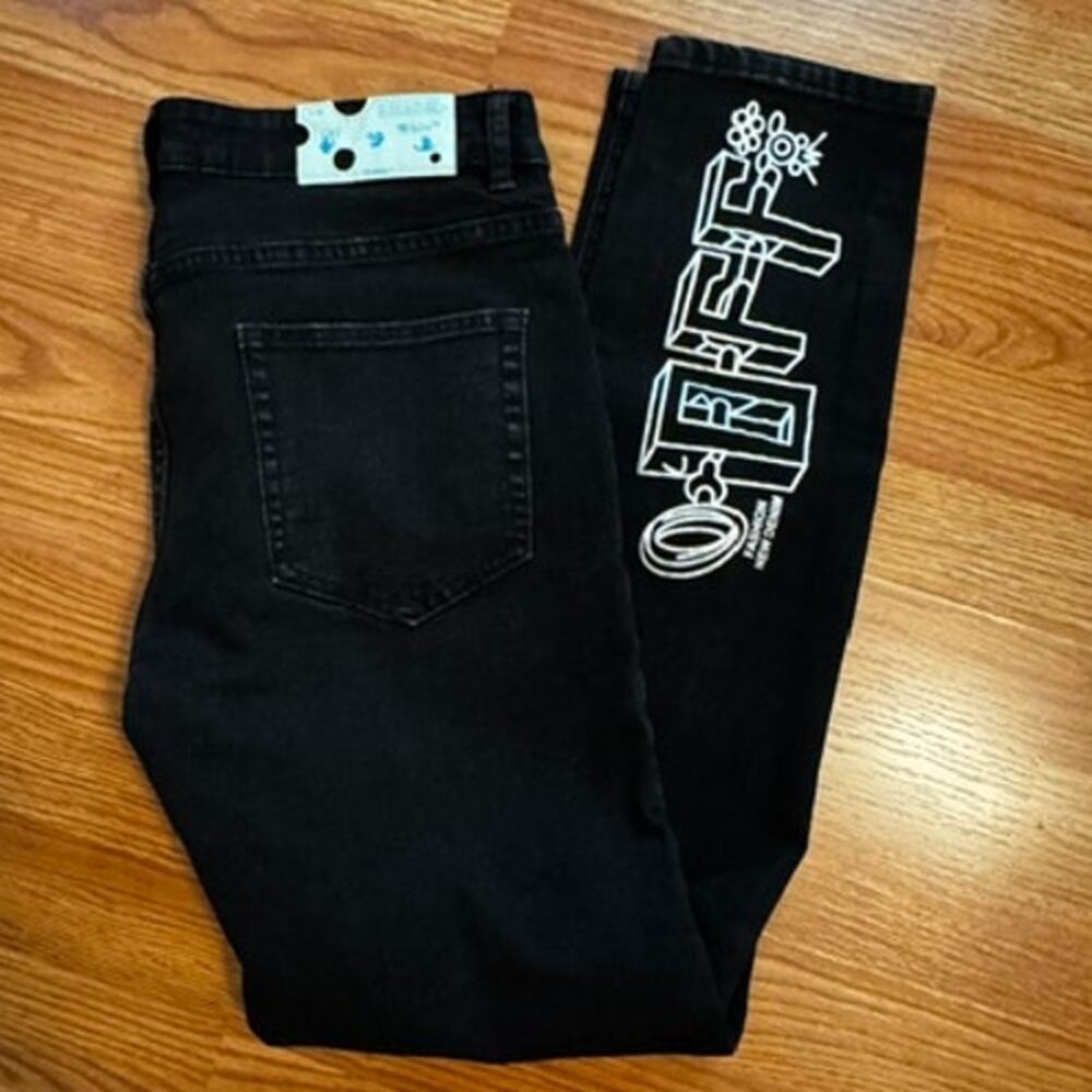 Off-White c/o Virgil Abloh AUTHENTIC Black Denim Arrow Straight Men's Jeans 32